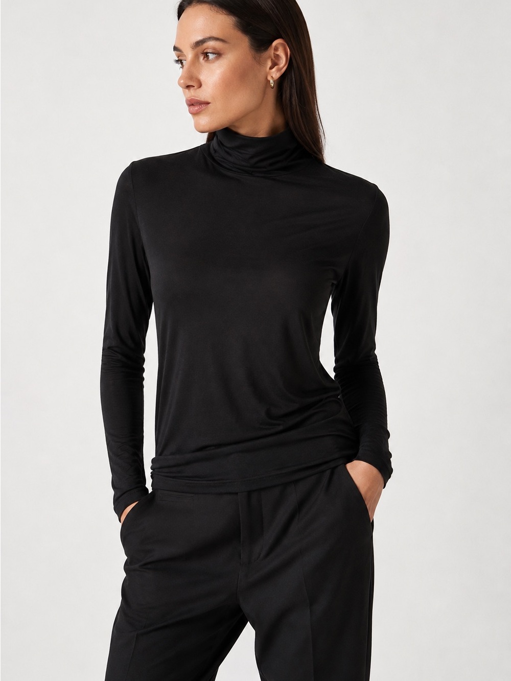 Vince Black Tissue Thin Turtleneck Top Small Featherweight Soft Long Sleeve